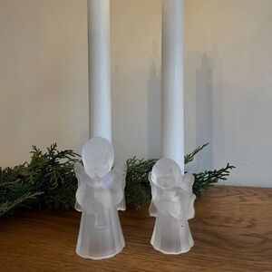 Vintage Frosted Glass Angel Candle Holders – Christmas Mantel Decor, Set of 2